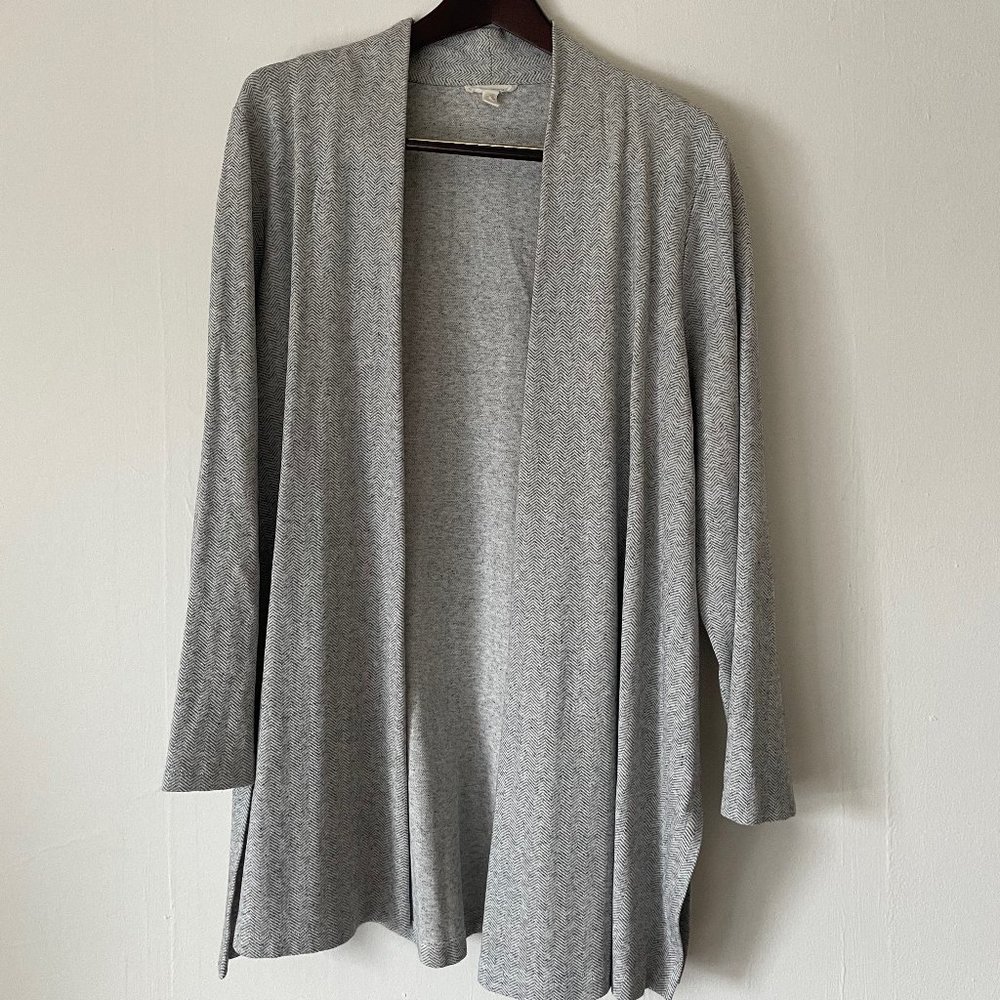 Eileen Fisher Organic Cotton Blend Cardigan Herringbone Open Front Jacket